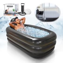 Portable Bathtub for Adults with Cover - Ice Bath & Hot Tub for Athletes Recovery, Home SPA - Large Inflatable Bathtub 62.2x37.4x17.72in, Includes Pump, Easy Inflate & Drain