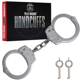Police Magnum Heavy Duty Steel Handcuffs-Professional Grade Restraints- Double Safety Locks-Security Guard-Law Enforcement Tactical Gear (Stainless Steel)