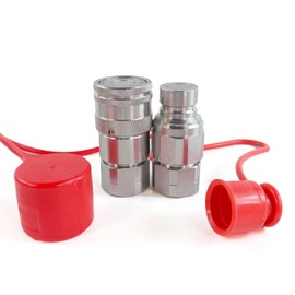 AKSPARE 1/2" NPT Thread ISO16028 Skid Steer Flat Face Hydraulic Quick Connect Couplers/Couplings Set With Dust Caps