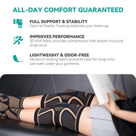 INDEEMAX Copper Knee Brace for Women Men 2 Pack, Knee Compression Sleeve for Knee Pain, Arthritis, Running,Sports and Recovery Support, L