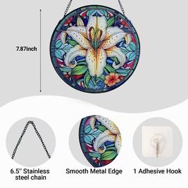 Colorful Flowers Stained Glass Window Hanging, 7.87'' Lily Flowers Sun Catcher Indoor Window Decor Garden Home Suncatcher Gifts for Women, Wife, Mom, Party Birthday Housewarming Gift