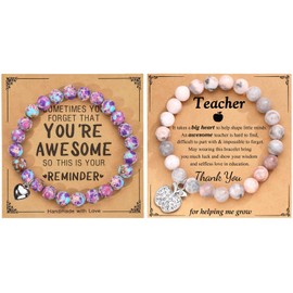 JSTHHTT 2 Pcs Teacher Bracelet, Stone Bracelet, Anxiety Bracelet, Friendship Bracelets, Best Friend Bracelet, Good Luck Bracelet, Ladies Bracelets, Bracelet for Women, Womens Bracelet, Teacher Gifts