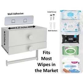 Modern Toilet Paper Holder with Storage Drawers - Toilet Paper and Wipes Holder for Bathroom - Aluminum TP Holder with Shelf and Drawers - Adhesive or Wall Screw Mounting - Withe/White Knobs