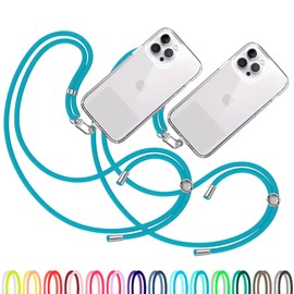 TBOC 2X Cell Phone Lanyard [Turquoise] - Comfortable Universal Smartphone Lanyard - Easy to Use Neck Phone Holder [Clear Patch] - Adjustable Length Phone Strap Crossbody - Fits All Mobile Phones