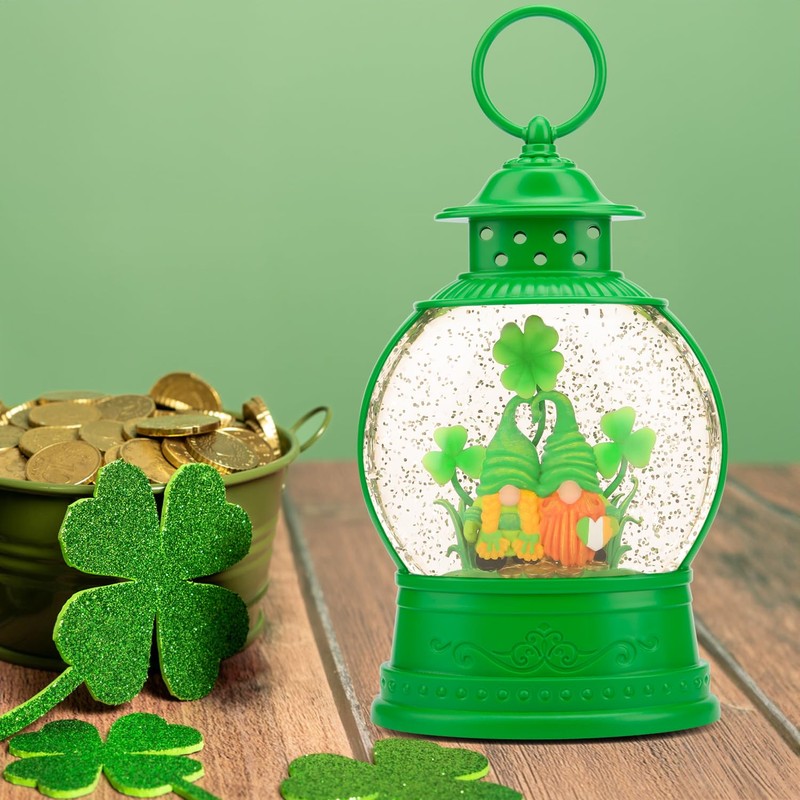 PestiLite St Patricks Day Lucky Shamrock Gnomes Snow Globe for