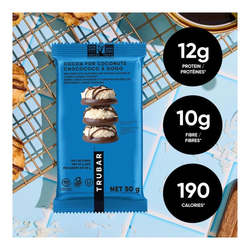 TRUBAR Vegan Protein Bar Cocoa For Coconuts and Cookies and