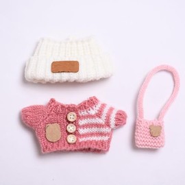 Tznzxm 17cm Doll Clothes, Clothes Accessories for 6.7 Inches Doll Clothes, Cute 3-Piece Set Pink Sweater +Lovely Hat + Backpack Outfit Suitable for 15cm Dolls Clothing Replacement Outfit (No Doll)