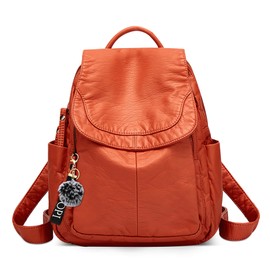 DIRRONA Women Backpack Shoulder Bags Medium Casual Ladies Daypack Lightweight Fashion Backpacks Travel Work Shopping Pu Leather Waterproof Rucksack Fur Ball Decoration Brown