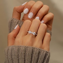 Dainty Bow Rings for Women Cubic Zirconia Ring Promise Rings for Her Mother Daughter Friendship Ring (Silvery, 8)