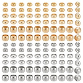 PH PandaHall 300 piezas 3 tamaños 2 colores cuentas de tubo de acero inoxidable 304 para engarzar con diámetro de 1.5 mm, 2 mm, 2.5 mm para hacer joyería en color acero inoxidable dorado