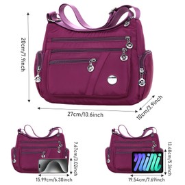 WITERY Nylon Crossboby Bags for Women - Waterproof Multi-Pocket Purse Zipper Shoulder Bag, Lightweight Small Travel Purses Messenger Bag Ladies Medium Purse Hobo Tote Bags