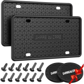 QiqaMole 2 Pack Silicone License Plate Frame, Front Back License Plate Cover, License For