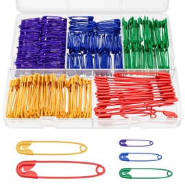 Safety Pins, Pack of 340 Durable Safety Pins in 6 Different Sizes with Box for Clothing, Curved Safety Pins, Crafts, Sewing, Hemming Craft