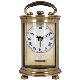 JUSTIME Solid Brass Parisian Carrige Antique Collectible Analog Table Desk Alarm Clock for Gift, Home Decor, Battery Operated (Large)