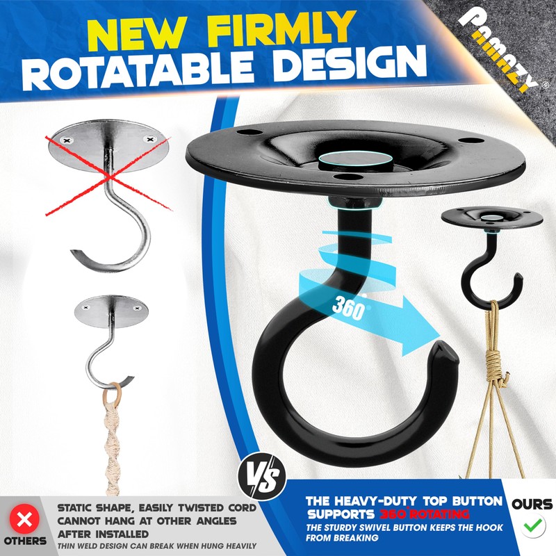[Upgraded] 200LBS 8Pcs Round Ceiling Hooks with Firmly Rotatable Button,
