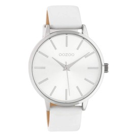 Oozoo Women's Watch with Leather Strap 42 mm Colours of Unicolour, White & Silver, Strap.