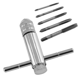 Aracombie 1pcs Adjustable T Handle Tap Holder Wrench with 5pcs M3 to M8 Short Thread Taps, Hand & Machine Thread Taps Metric Plug Taps, Screw Thread Tapping Tool (Suitable for M3 M4 M5 M6 M8)