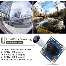 ELP 8mp USB Camera Module 2448p Webcam Board 180 Degree Wide Angle Webcam Module Smart Embedded Camera IMX179 4k USB Webcam Module, 8 Megapixel HD Industrial USB Camera for Windows/Linux/Android/mas