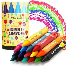 TinyGeeks TinyGeeks 16 Colors Jumbo Crayons + Non Toxic Crayons for Toddlers 1-3 | Washable for Kids Ages 4-8 | Easy To Hold & Large | For Toddlers 2-4 Years | Perfect for Kindergarden | Easy to Carry