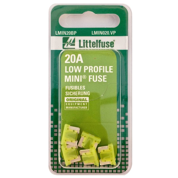 Littelfuse LMIN020.VP MINI Low Profile 20 Amp Carded Blade Fuse, (Pack of 5)