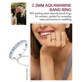 DAYBAYDAY Aquamarine Ring Size 9 Light Blue Eternity Band Aquamarine Stackable Rings for Women 925 Sterling Silver March Birthstone Ring