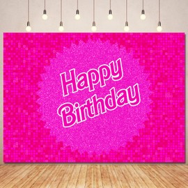Ayayiya Hot Pink Glitter Birthday Backdrop Girl Birthday Decorations,Pink Happy Birthday Backdrops Banner Fuchsia Sequin Photography Background for Women Princess Bday Party Photo Booth Supplies 7x5ft
