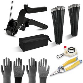 300 PCS Stainless Steel Cable Tie Gun Kit, 8/12 Inch Black Heavy Duty Metal Zip Ties (150 Each), Adjustable Fastening Cutting Tie Tool Set for Fence Repair, Vehicle, Farms, Exhaust Pip