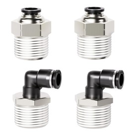TAILONZ PNEUMATIC Elbow and Straight Combination 1/4 Inch Tube OD x 1/2 Inch NPT Thread Push to Connect Fittings PC-1/4-N4+PL-1/4-N4(Pack of 4)