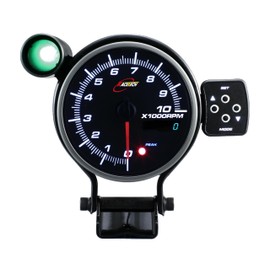 RACETECH 3.75 Inch 95mm Electrical Tachometer 10000 RPM Smoked Lens White Amber Blue LED Warning Function Peak Mode Power Daisy Chian Adjustable Backlight Brightness External Warning Light For 12V Car