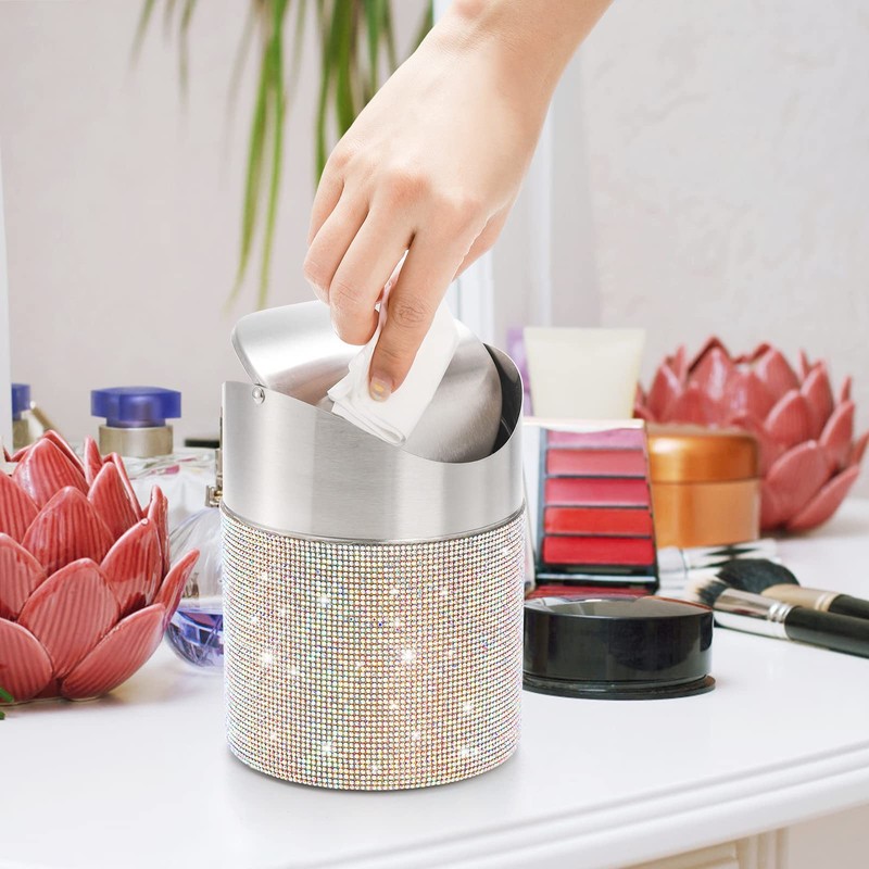 ZOOFOX Countertop Trash Can, 1.5 Liter Bling Rhinestone Garbage Bin