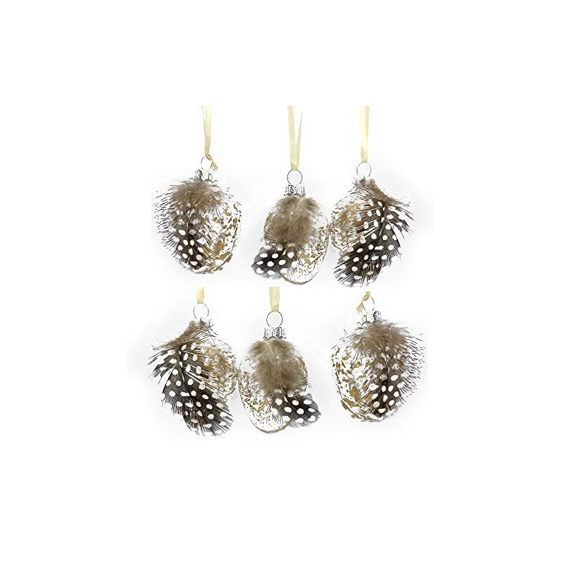 Gisela Graham Easter Egg Decration Pack 6 Gold Speckled/Natural Feather