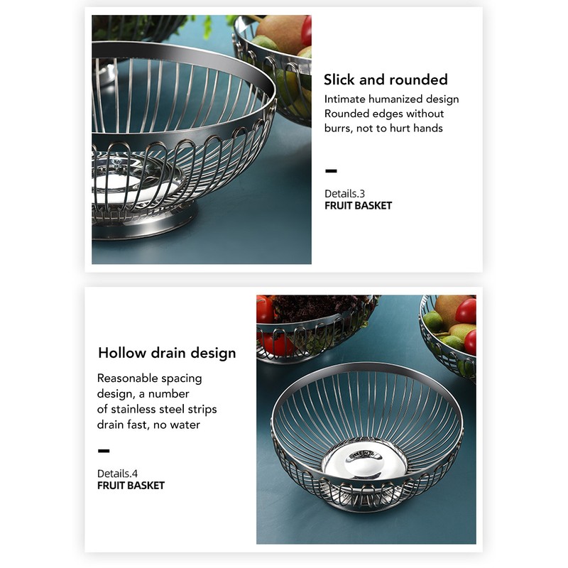 Stainless Steel Fruit Basket Multipurpose Decorative Mirror Polished Large Capacity