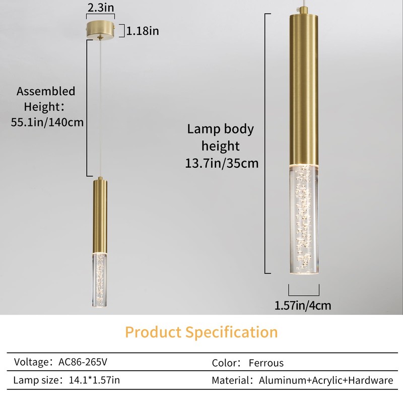 Mikeru 2 Pack Cylinder Ceiling Suspension Pendant Light, 3 Color