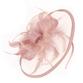 KalluliCC Fascinators Hat for Women Tea Party,BarePink Headband Kentucky Derby Cocktail, Wedding, Fancy Dress Party with Mesh Ribbons Feathers Headbands for Women Girls