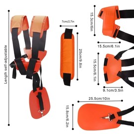 DIYCUT Double Trimmer Shoulder Strap, Orange Adjustable Carry Strap, Brush Cutter Strap, Trimmer Straps Made of Nylon, Universal, Equipped with Shoulder Pads, Suitable for Brush Cutter and Grass