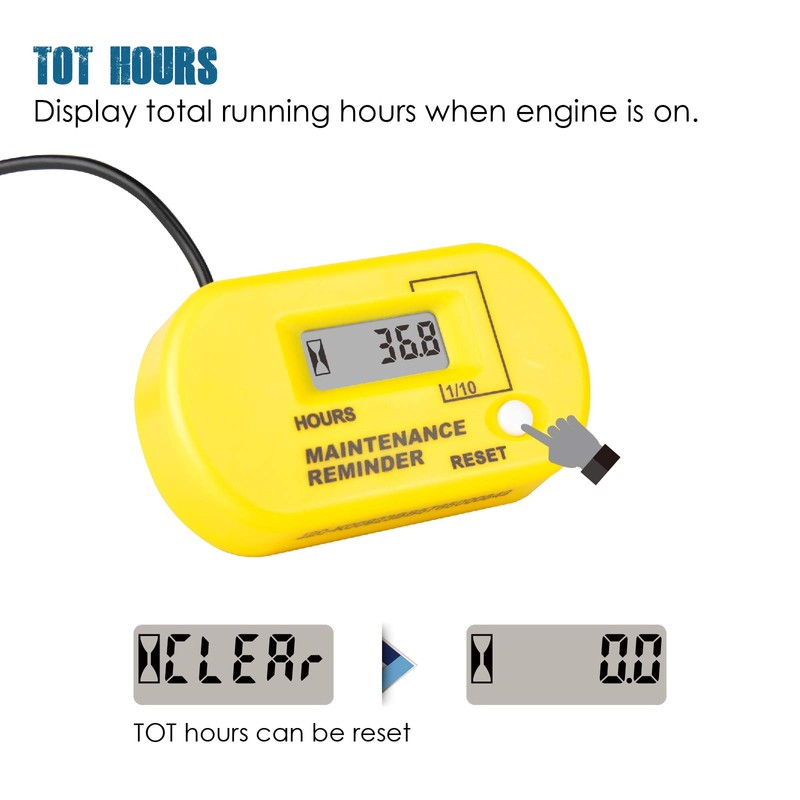 Yooreal Digital Hour Meter, Resettable Hours for Garden Tractor Brush