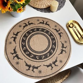 ANAZOZ 6 Piece Placemats for Round Table,Placemats Kitchen Linen 14.97 IN,Round with Christmas Pattern Modern Placemats Black