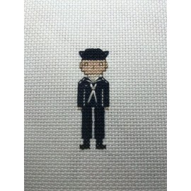 Miniature Navy Sailor finished cross-stitch - great gift idea - Military