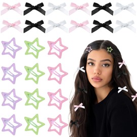 Tyqour 60Pcs Bow Hair Clips Cute Star Clips 5 Colors Hair Bow Clips for Women Kawaii Small Hairbows Star Barrettes