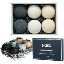HZEX Bath Bombs, 6 Large Natural Charcoal Bathbomb Fizzes for Men Women, Luxury Bath