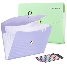 JARLINK 7 Pockets Expanding File Folder, A4 Accordion File Folders with 12 Labels, Cute Paper Organizer, Portable Document Organizer for College School Office Supplies, Macaron Pupple & Macaron Green