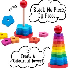 Jaques of London Rainbow Stacking Rings | Baby Stacking Rings | Wooden Toys for 1 2 3 Year Olds Boys and Girls | Educational Wooden Stacking Toys