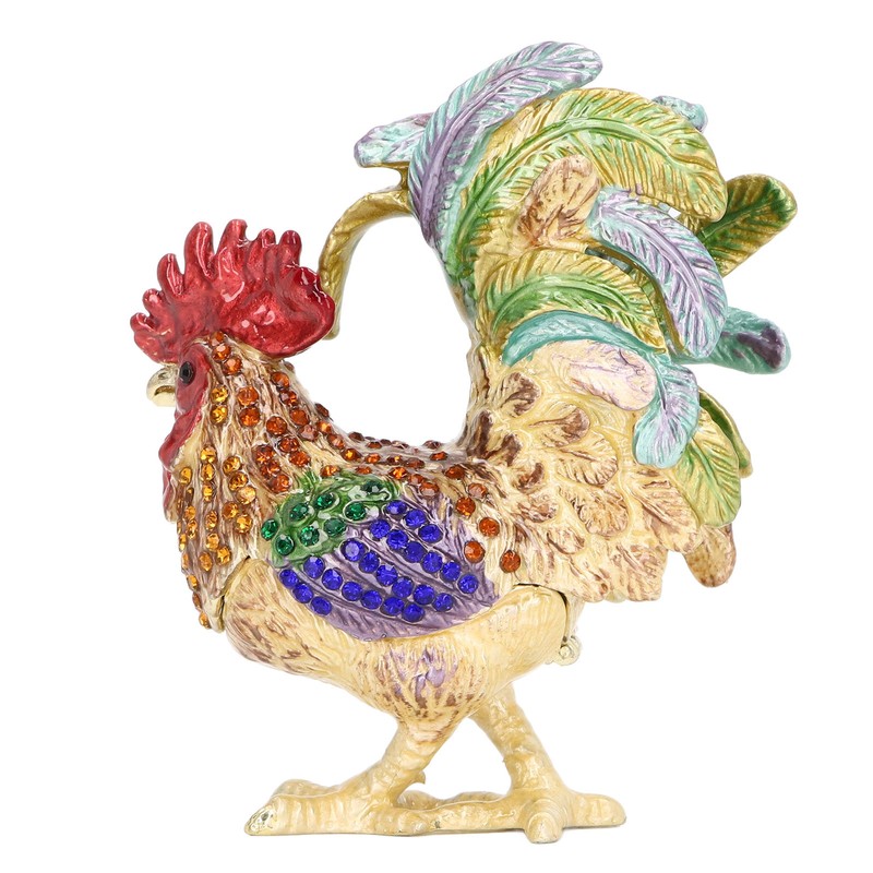 Rooster Trinket Box Embedded Rhinestone Alloy Bright Colors Wide Application