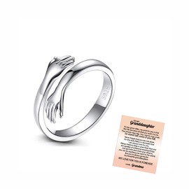 LIU JUN Hug Ring for Granddaughter - Sterling Silver Adjustable Jewelry Gift From Grandma to Women (silver)