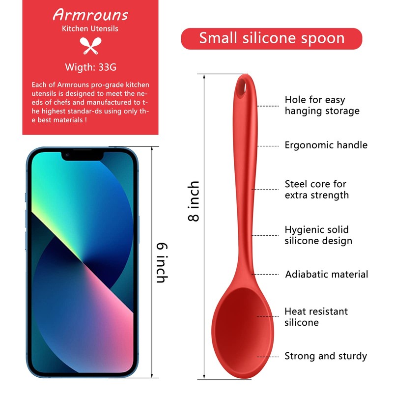 Armrouns 4pcs Small Silicone Spoons Nonstick Kitchen Spoon Silicone Serving