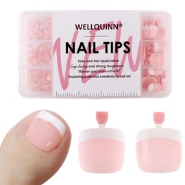 Wellquinn French Toe Nail Tips, Clear Acrylic False Nail Tips Fake Nails Soft Gel Nail Tips 15 Sizes for Toe Nails Extension 300pcs Light Pink