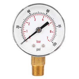 Pressure Gauge, 50mm 1/4 BSPT Thread Brass Pressure Meter Air Pressure Gauge Bottom Connect for Fuel,Air,Oil,Gas,Water(0-100psi 0-7bar)