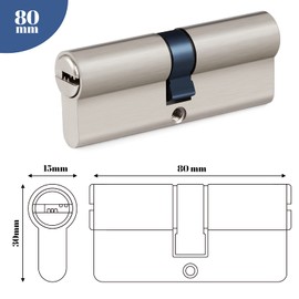 Lock Cylinder Profile Cylinder Double Cylinder 40/40 with 8 Keys, Cylinder Lock, Suitable for All Types of Doors, Made of Zinc Alloy, Metal Silver Knob Cylinder Hengsong