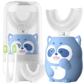 ELOTAME Kids Electric U Shaped Toothbrush Children Cartoon Sonic Automatic Toothbrush with 4 Brush Heads Full Mouth 6 Cleaning Modes - (Age 8-15, Blue)
