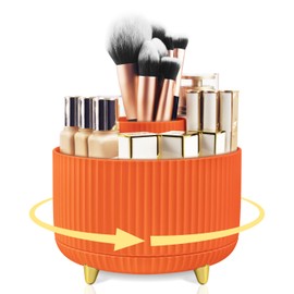 HOOMOOZ Cosmetic Make Up Organiser, 360° Rotating Makeup Organiser, Cosmetic Rack, Cosmetic Box, Brush, Lipstick Case Organiser for Decor Dressing Table, Bathroom and Bedroom, Orange